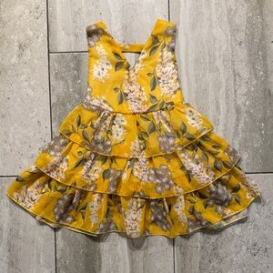 Girls Yellow Floral Tiered Ruffle Dress